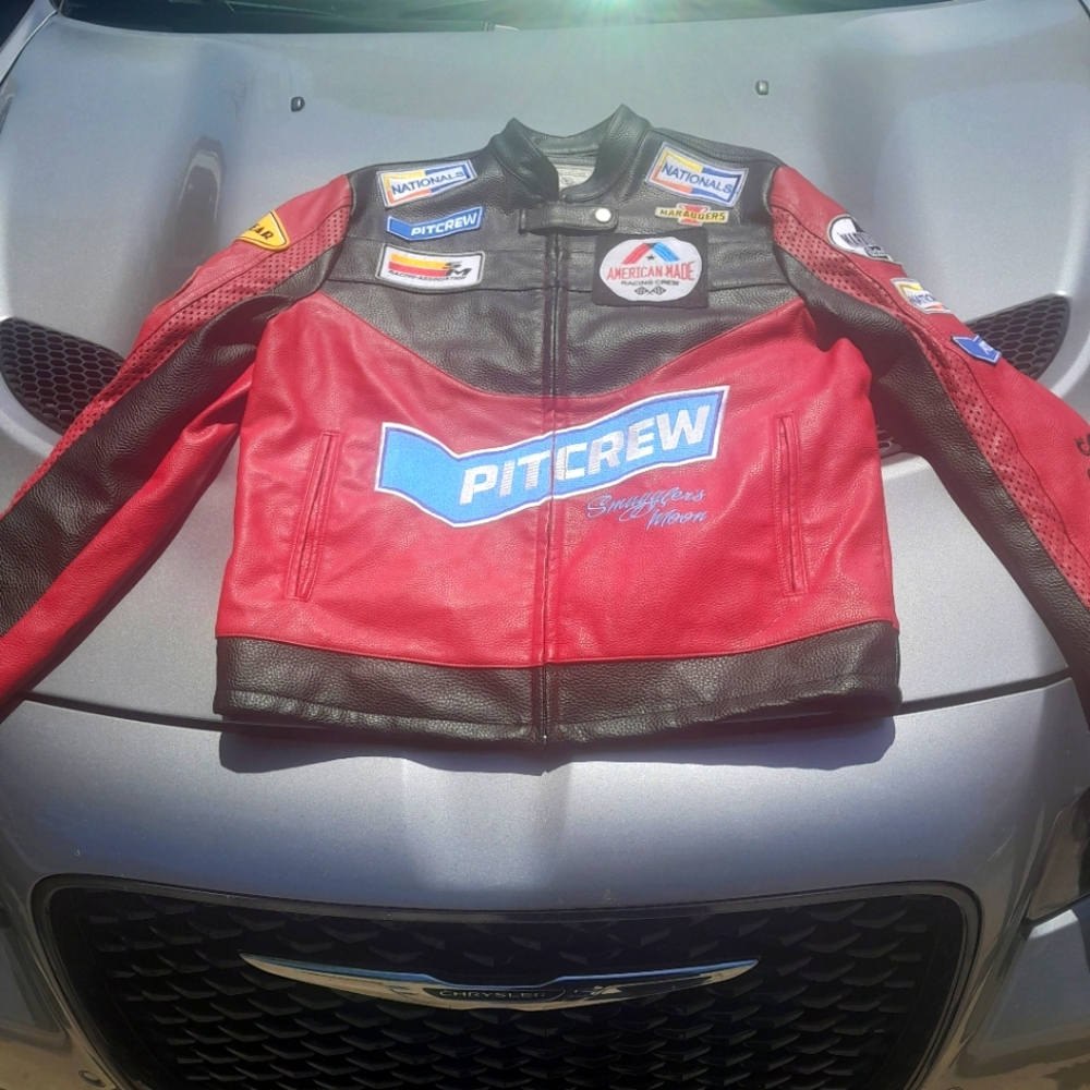 Red leather smuggler race jacket
